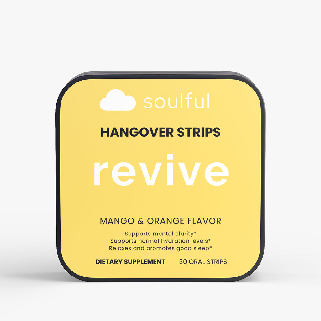 Pack of soulful Hangover Strips revive with yellow background and black border